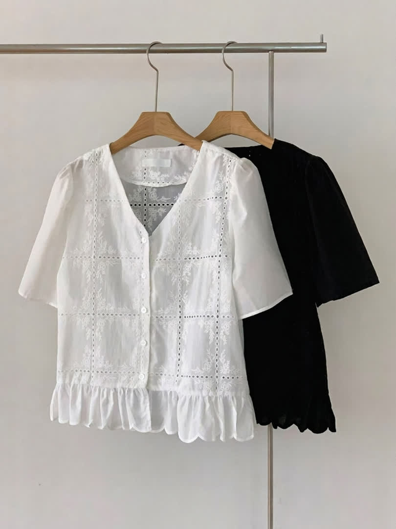BA家V領刺繡上衣：顯瘦修飾與透氣純棉材質解析 - 商品圖片 6