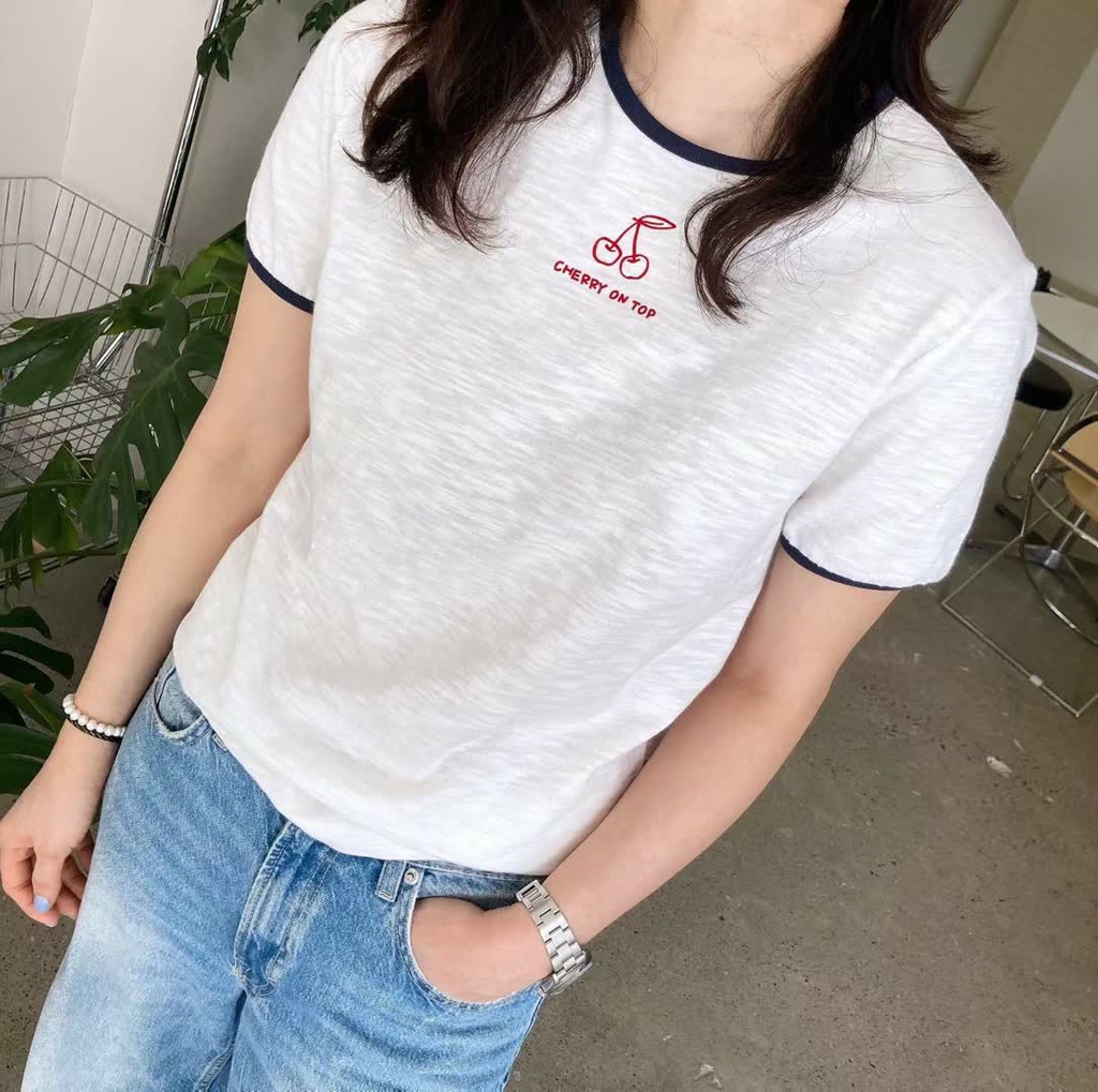 GA家櫻桃刺繡撞色滾邊短T 商品圖 1