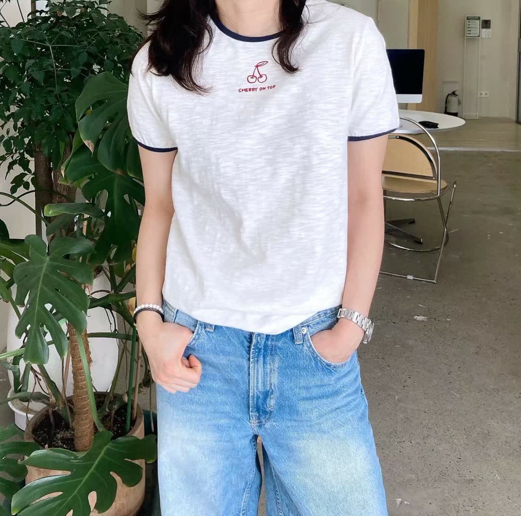 GA家櫻桃刺繡撞色滾邊短T 商品圖 2