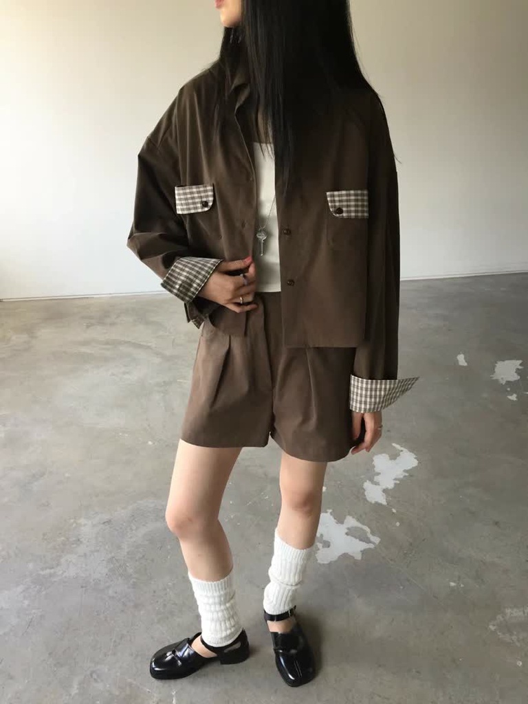AT家格紋拼接配色寬版襯衫 商品圖 3
