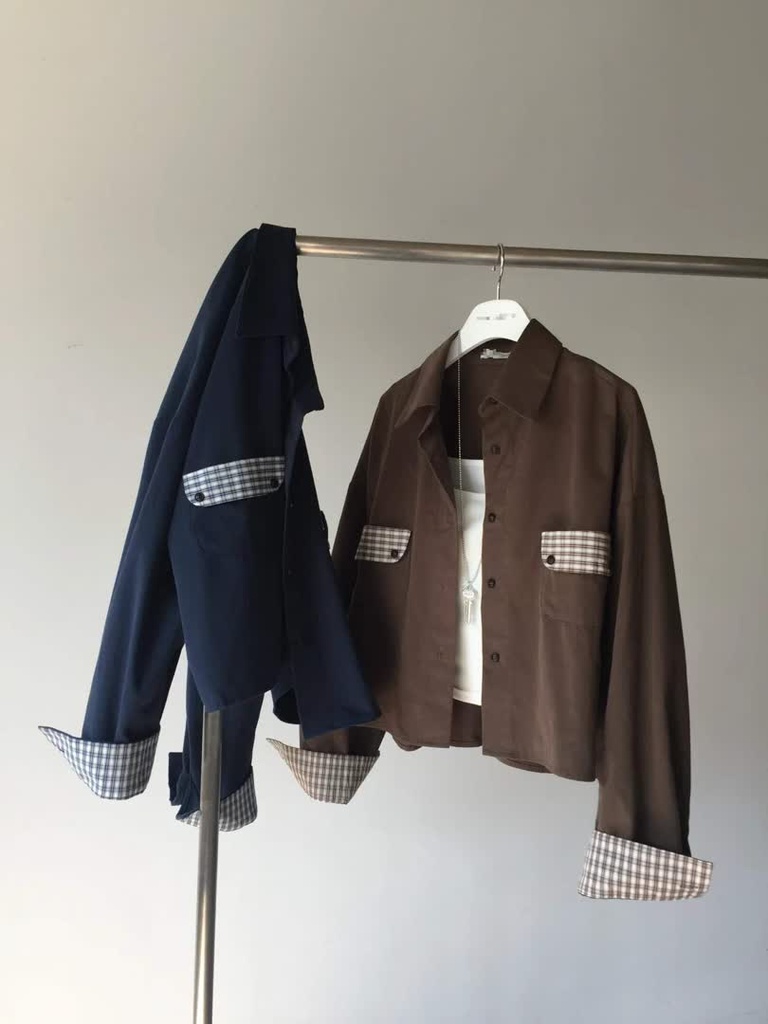 AT家格紋拼接配色寬版襯衫 商品圖 4