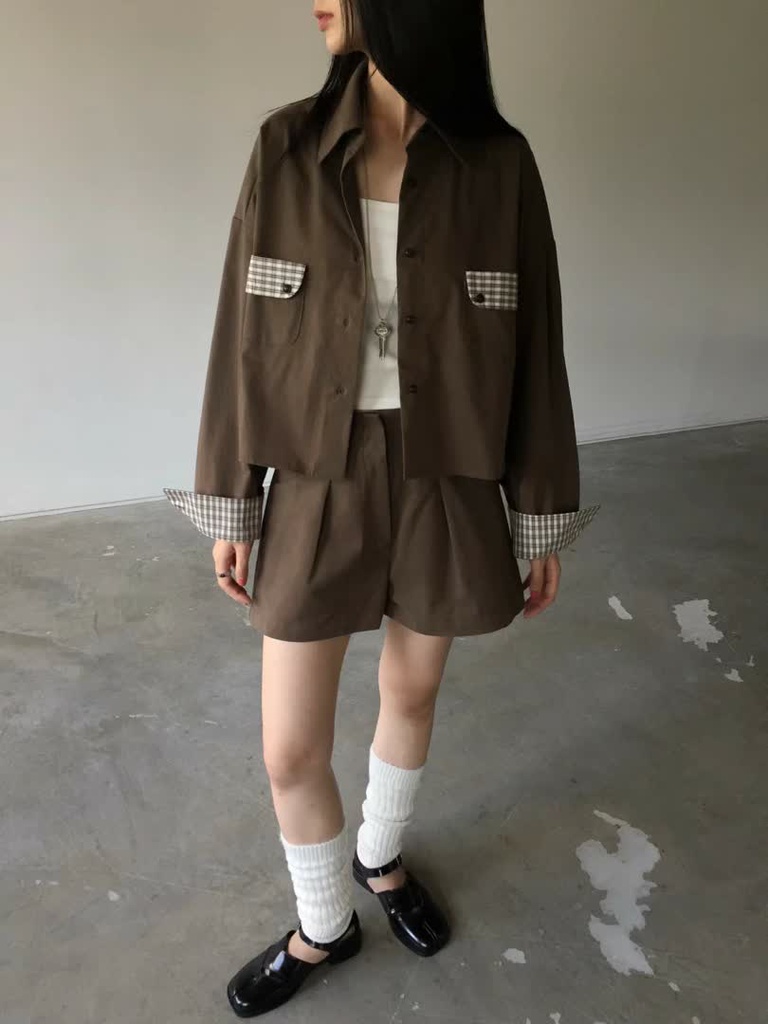 AT家格紋拼接配色寬版襯衫 商品圖 6