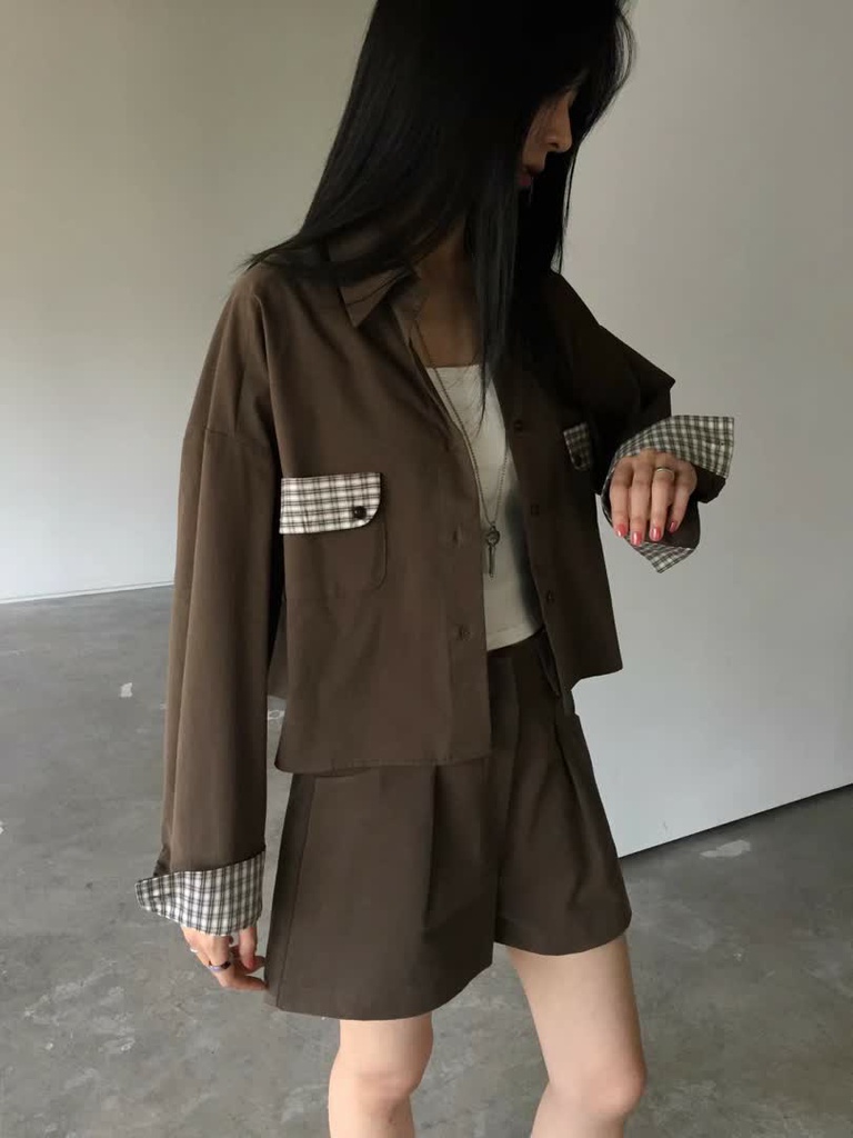 AT家格紋拼接配色寬版襯衫 商品圖 7