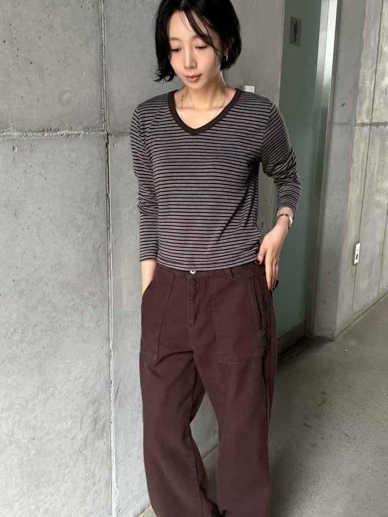 OS家撞色V領條紋針織上衣 商品圖 10