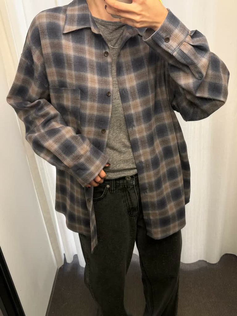 OS家暗調格紋寬版襯衫 商品圖 2