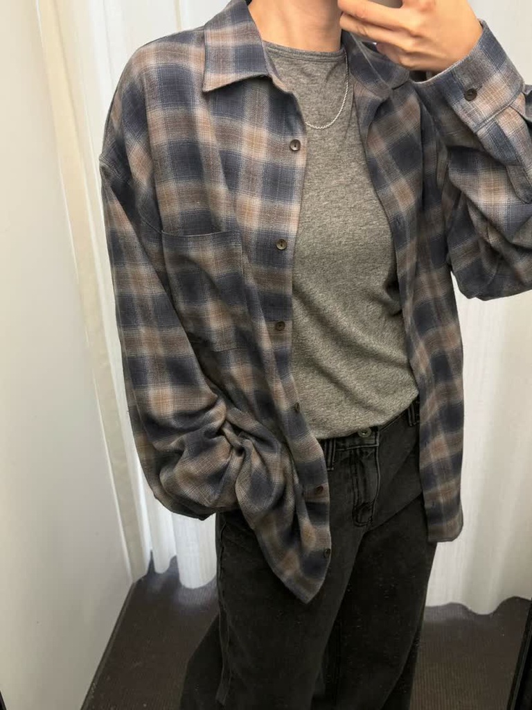 OS家暗調格紋寬版襯衫 商品圖 6