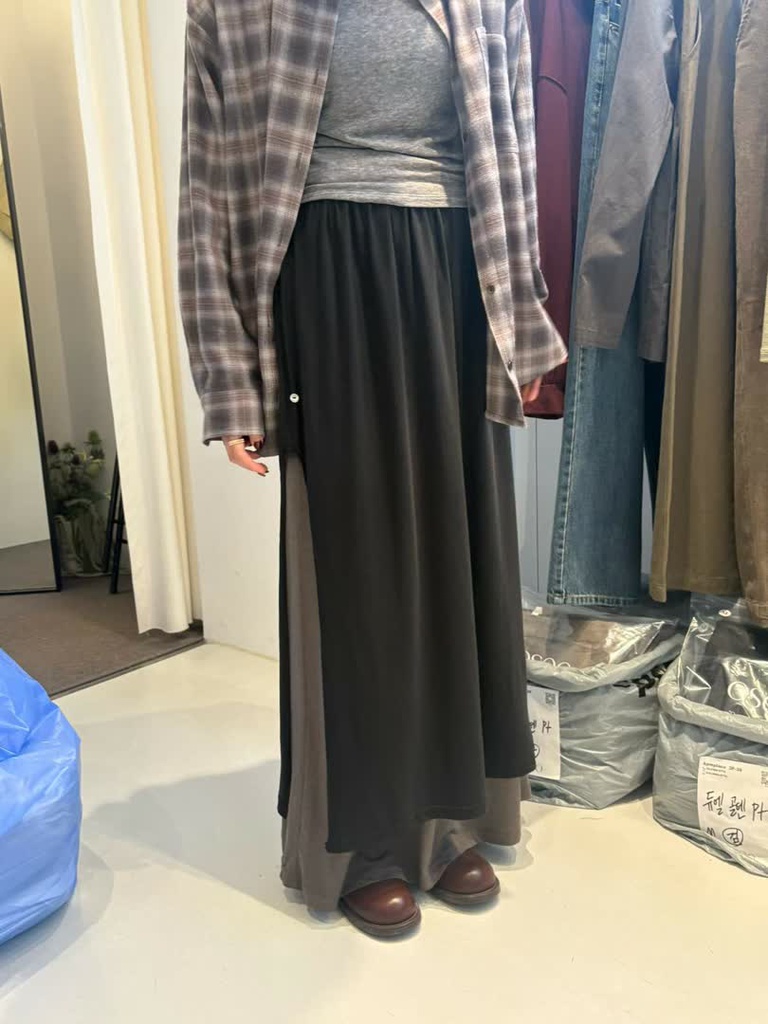 OS家拼色雙層鬆緊半身長裙 商品圖 2