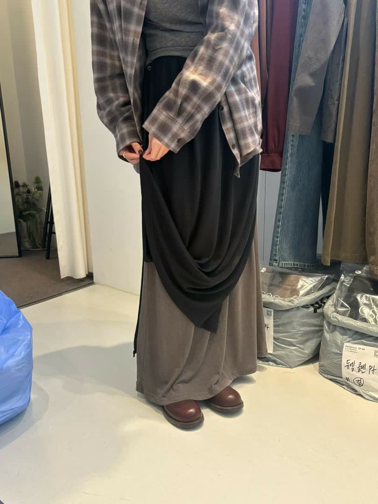 OS家拼色雙層鬆緊半身長裙 商品圖 3
