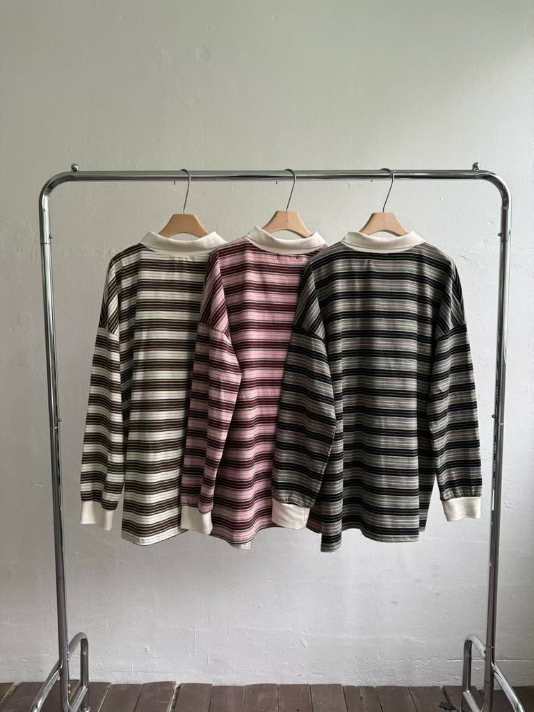 AM家條紋寬版POLO長袖上衣 商品圖 2