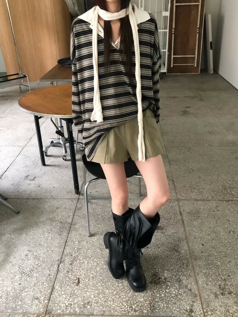 AM家條紋寬版POLO長袖上衣 商品圖 6