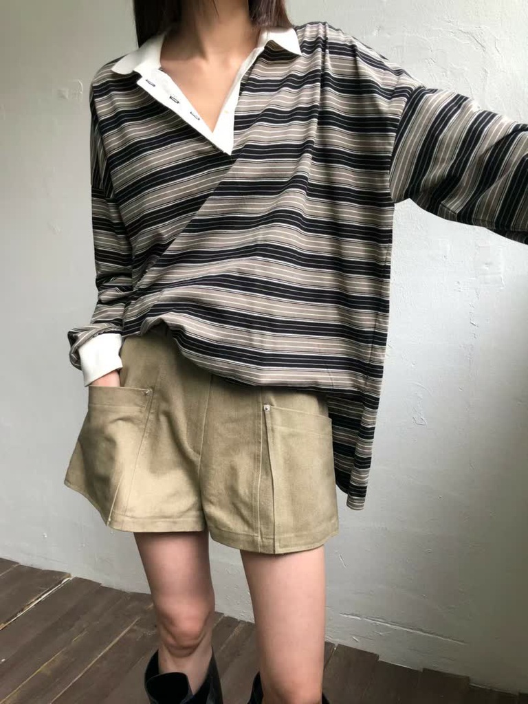 AM家條紋寬版POLO長袖上衣 商品圖 7