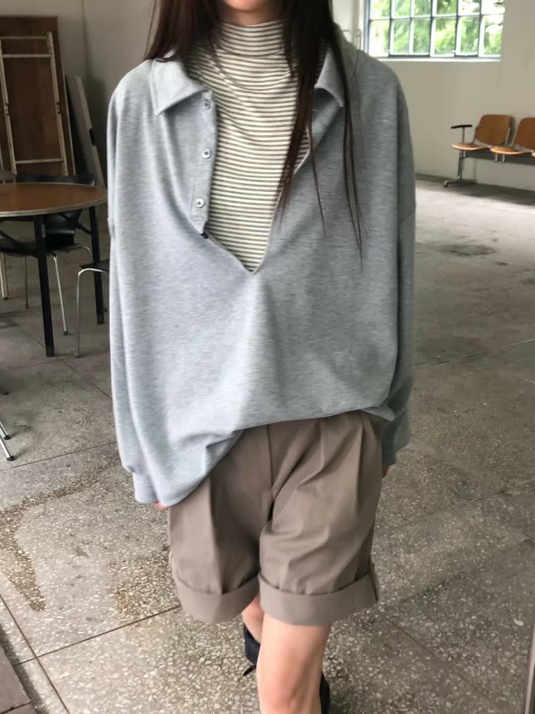 AM家寬版翻領POLO上衣 商品圖 4