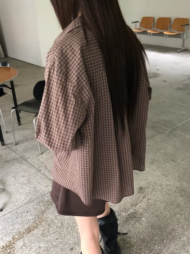 AM家復古格紋寬版襯衫 商品圖 4