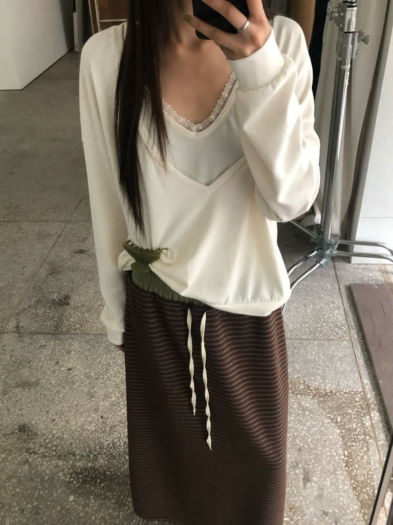 AM家落肩V領蕾絲背心兩件式 商品圖 2