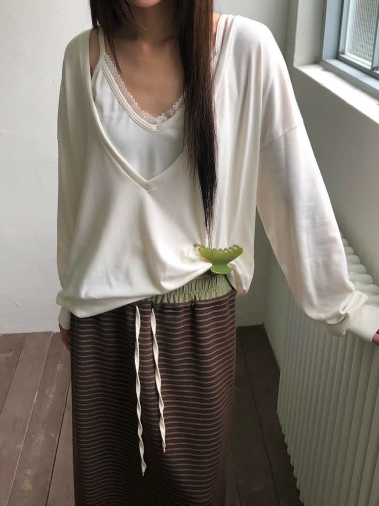 AM家落肩V領蕾絲背心兩件式 商品圖 3