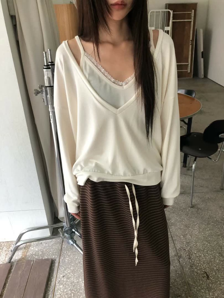 AM家落肩V領蕾絲背心兩件式 商品圖 4