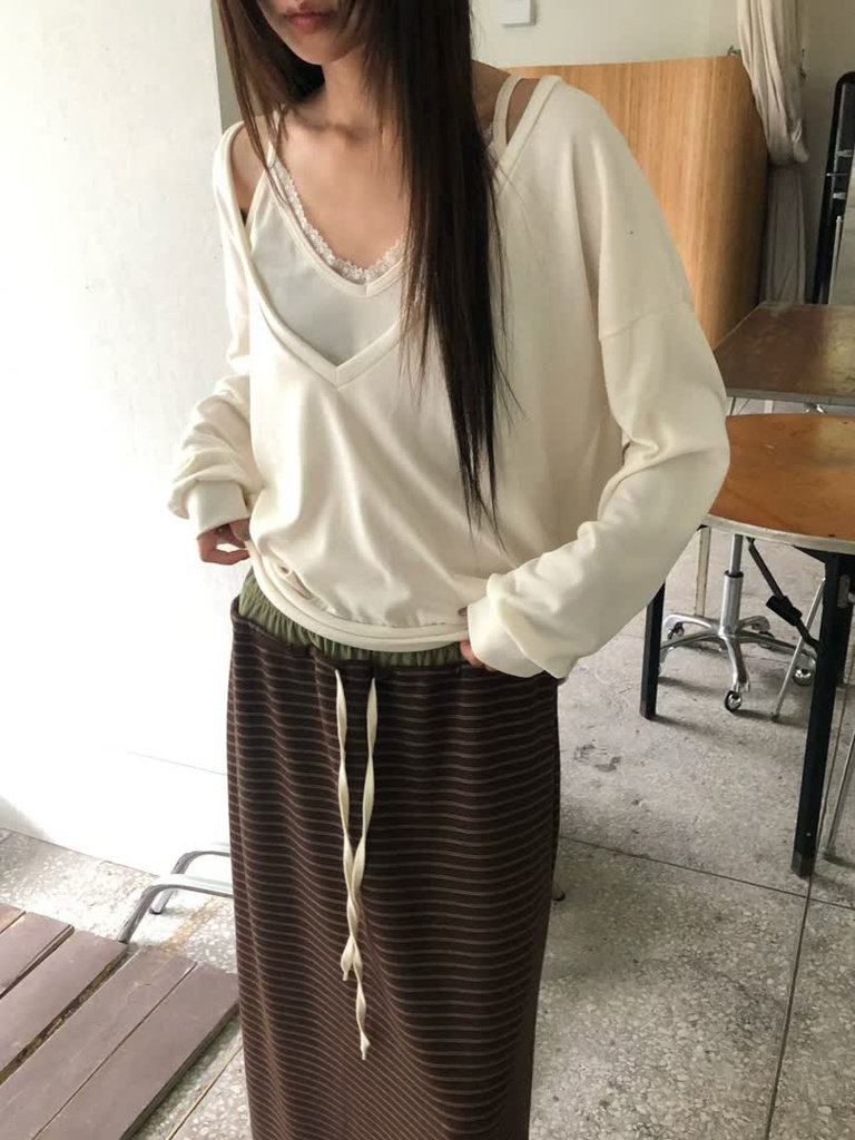 AM家落肩V領蕾絲背心兩件式 商品圖 5