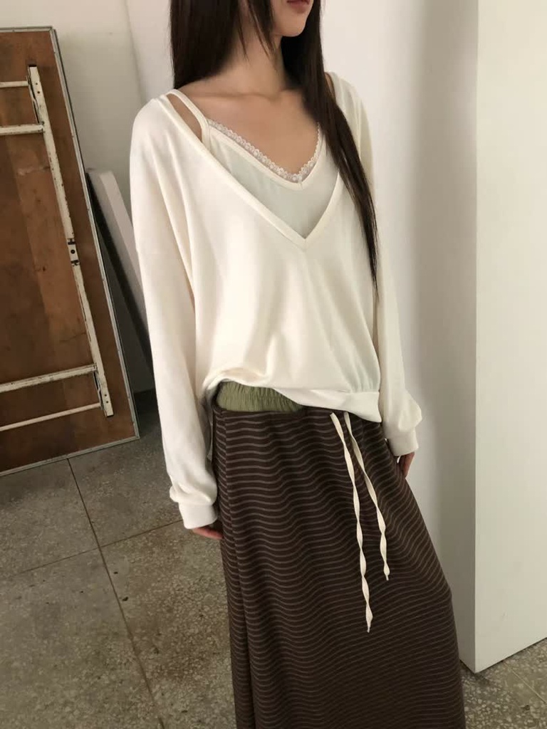 AM家落肩V領蕾絲背心兩件式 商品圖 6