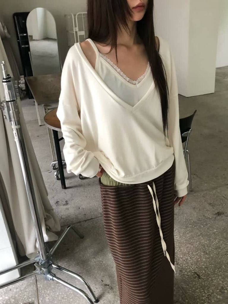 AM家落肩V領蕾絲背心兩件式 商品圖 7