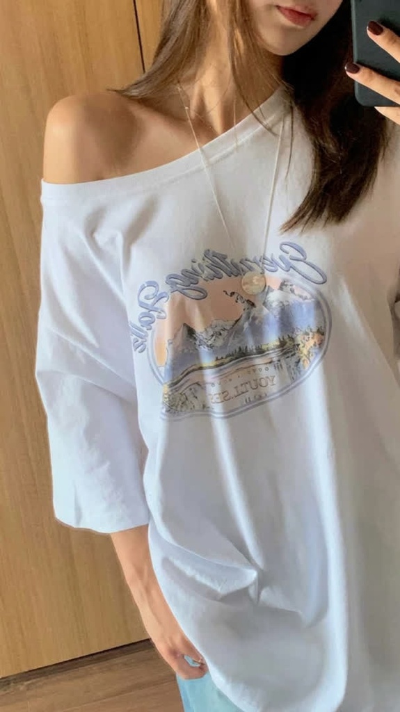 復古印花寬版短T-3