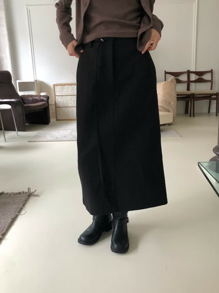 GA家排釦綁帶毛呢長裙 商品圖 2