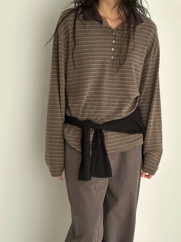LE家條紋翻領長袖Polo衫 商品圖 2