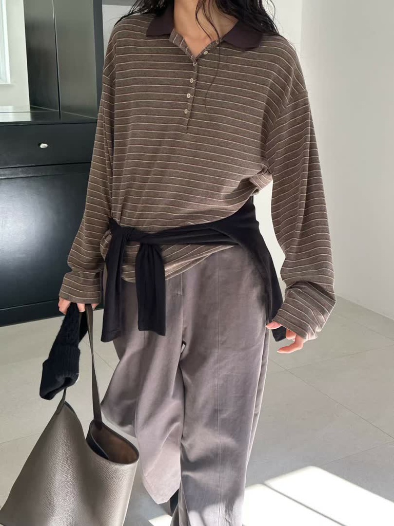 LE家條紋翻領長袖Polo衫 商品圖 3