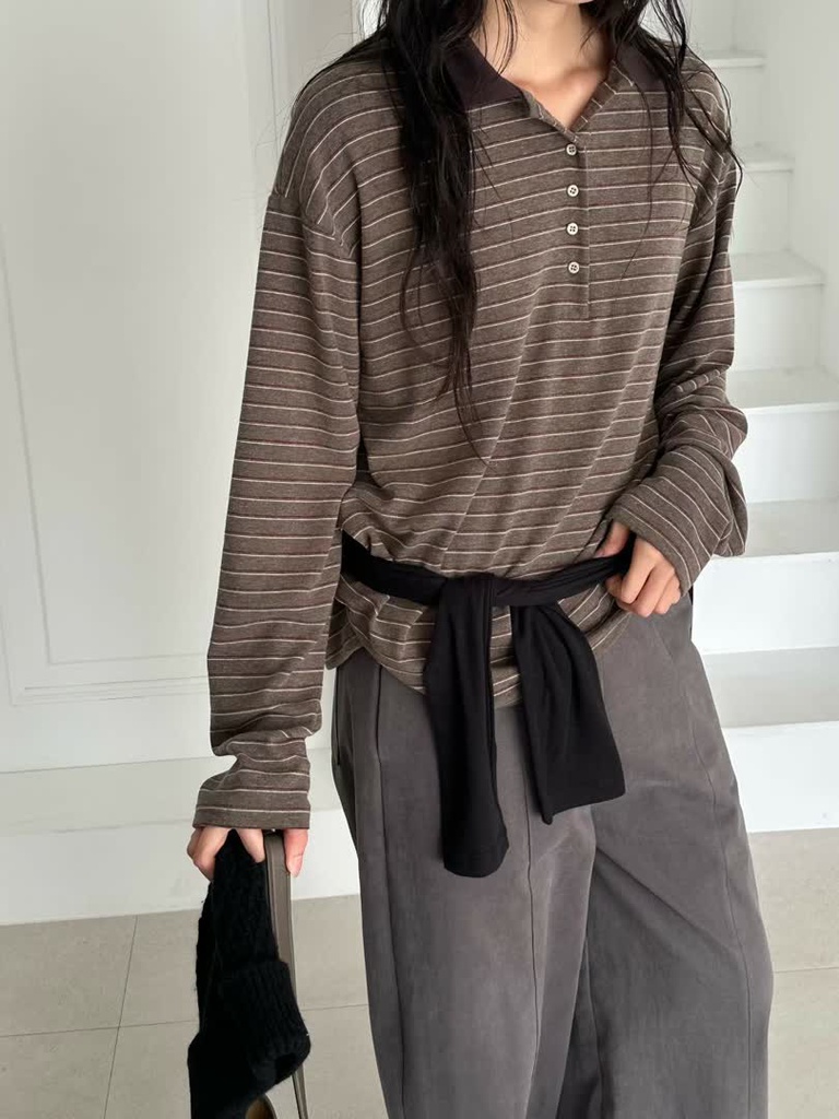 LE家條紋翻領長袖Polo衫 商品圖 4