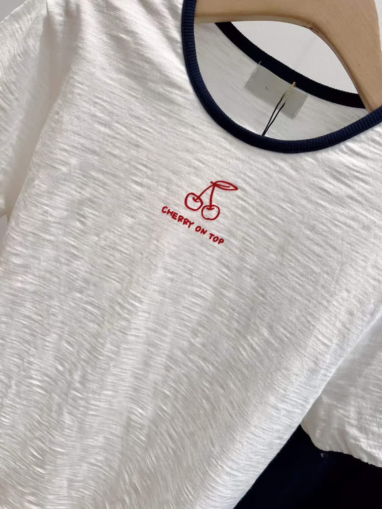 GA家櫻桃刺繡撞色滾邊短T