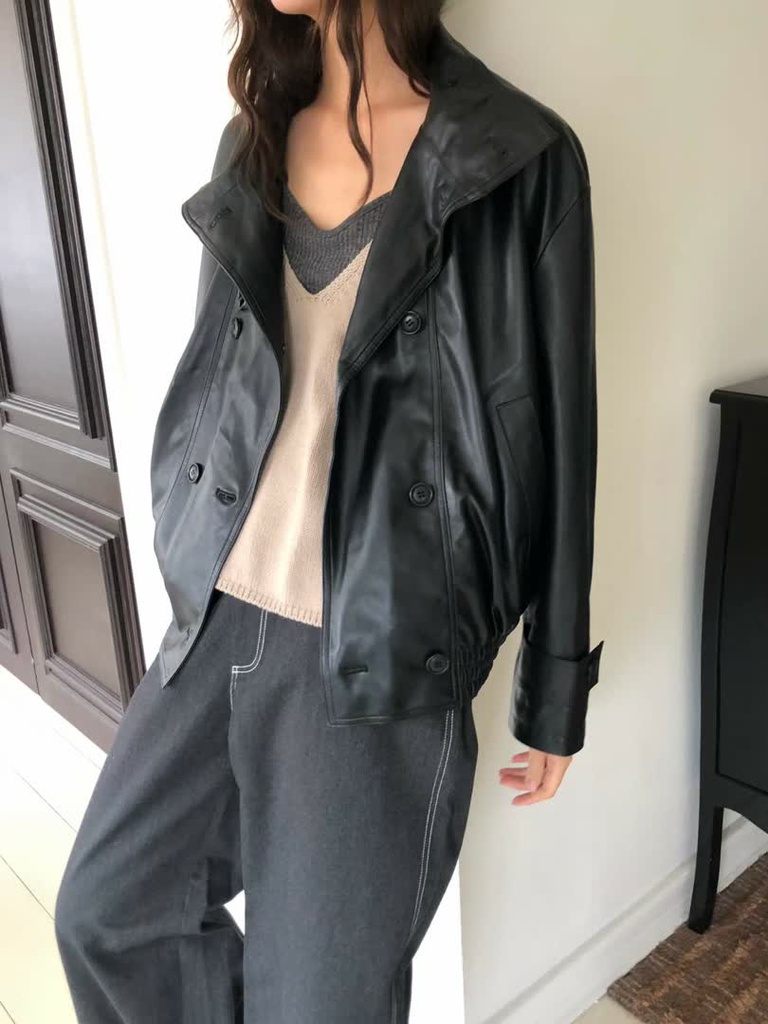 GA家皮革感排釦外套