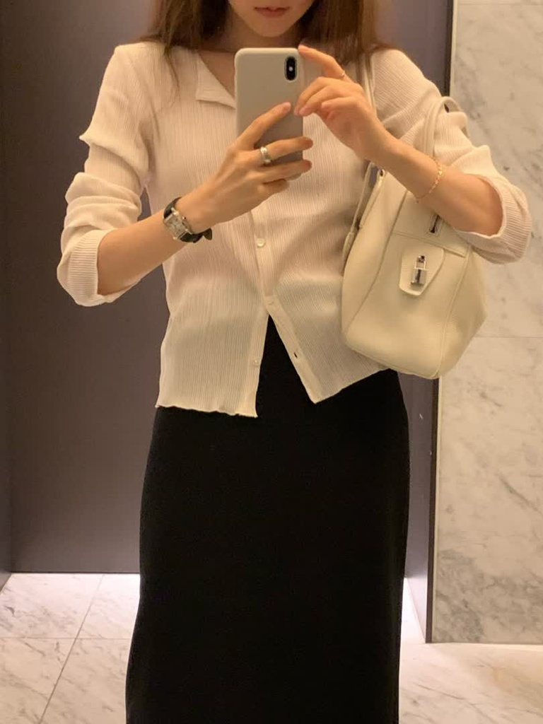 OU家壓褶短版開襟衫